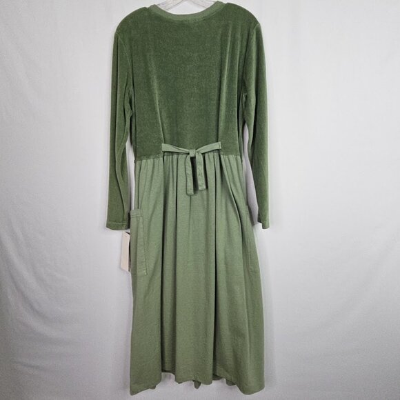 NWT Vintage FROXX Midi Dress GREEN w BLUE Floral YELLOW Bow size L Velour Cotton - Picture 11 of 11